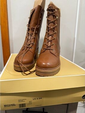 Michael Kors Luggage Brown Leather Lace-Up Ankle Boots